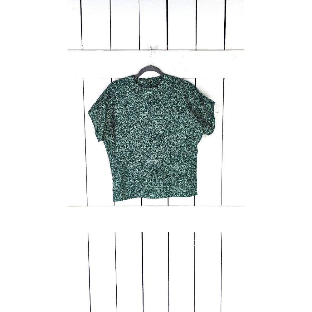 Vintage green cap sleeve pleated pullover blouse